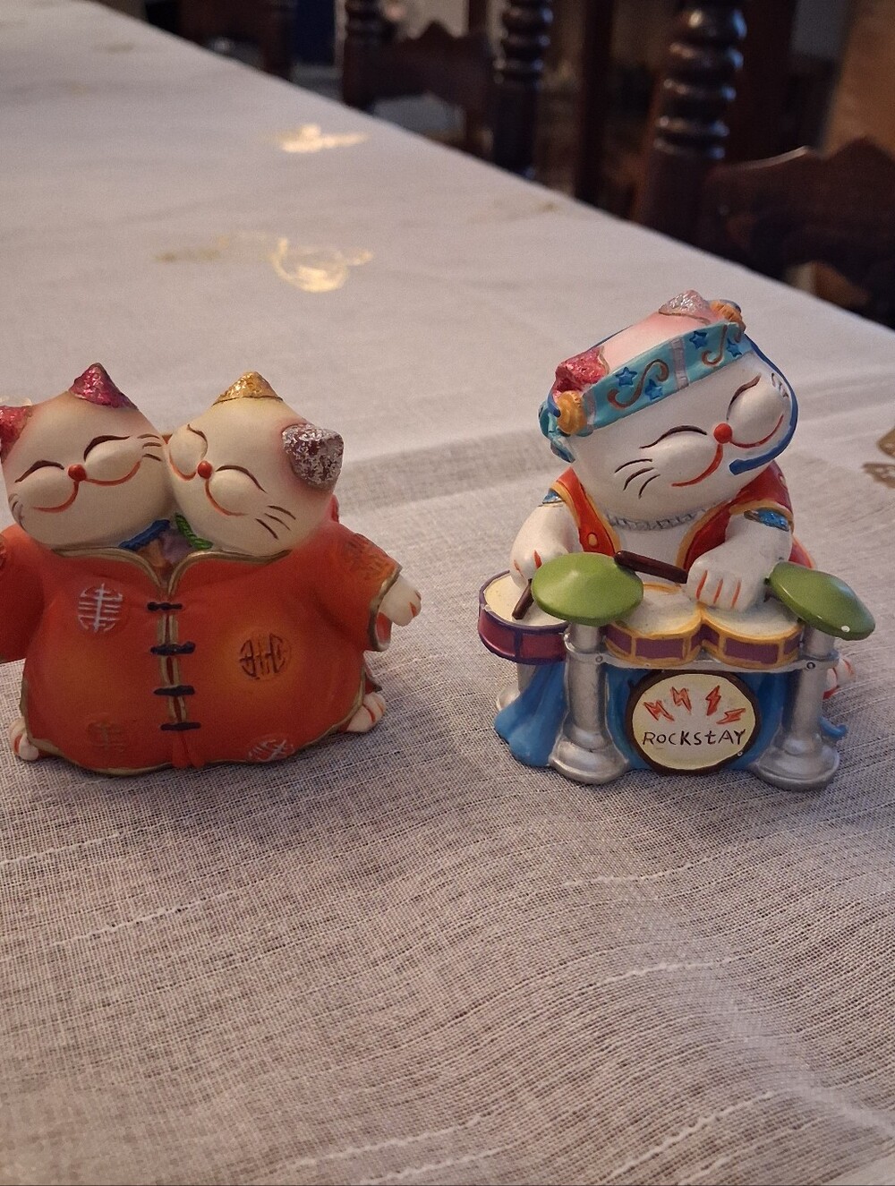 Pair of Ceramic Lucky Cat Figurines — Drummer & Couple